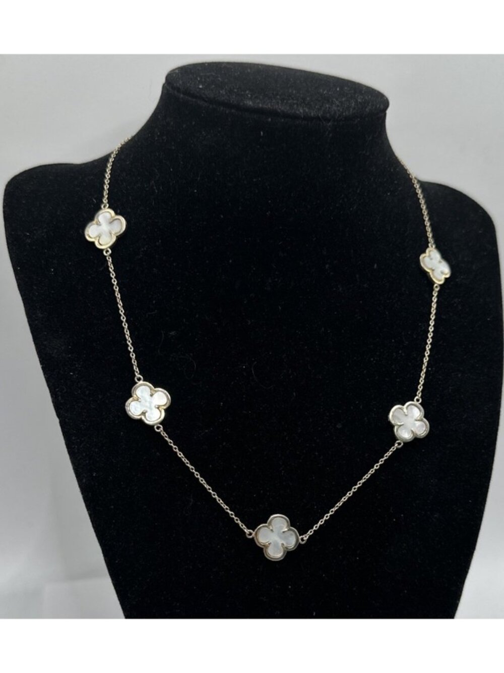 925 Silver HMO mother of pearl clove necklace vermeil 16” 2”ext - Picture 3 of 10